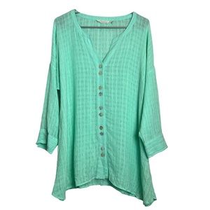 Soft Surroundings Linen Blend Gauze Crinkle Button Up Blouse Size Medium *Flawed